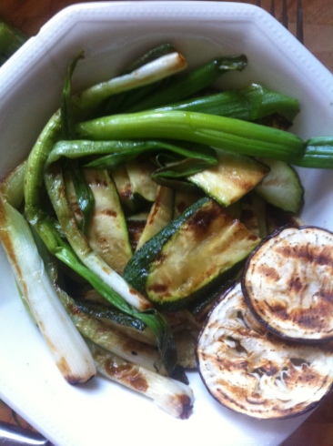 Grilled Organic Spring Onions, Courgettes and Aubergines